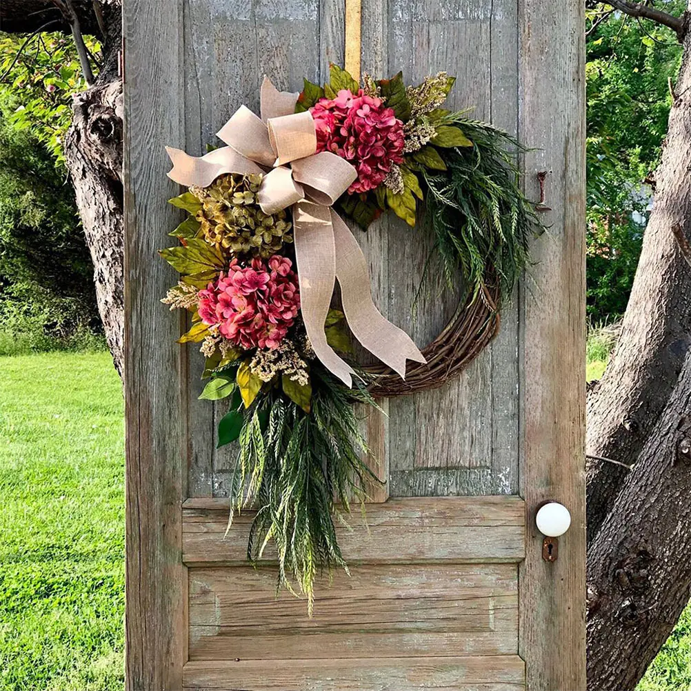 

Cream Simulation Hydrangea Wreath Garland Door Hanging Farmhouse Blossom Floral Rustic Style Garden Decor Front Door Hanging
