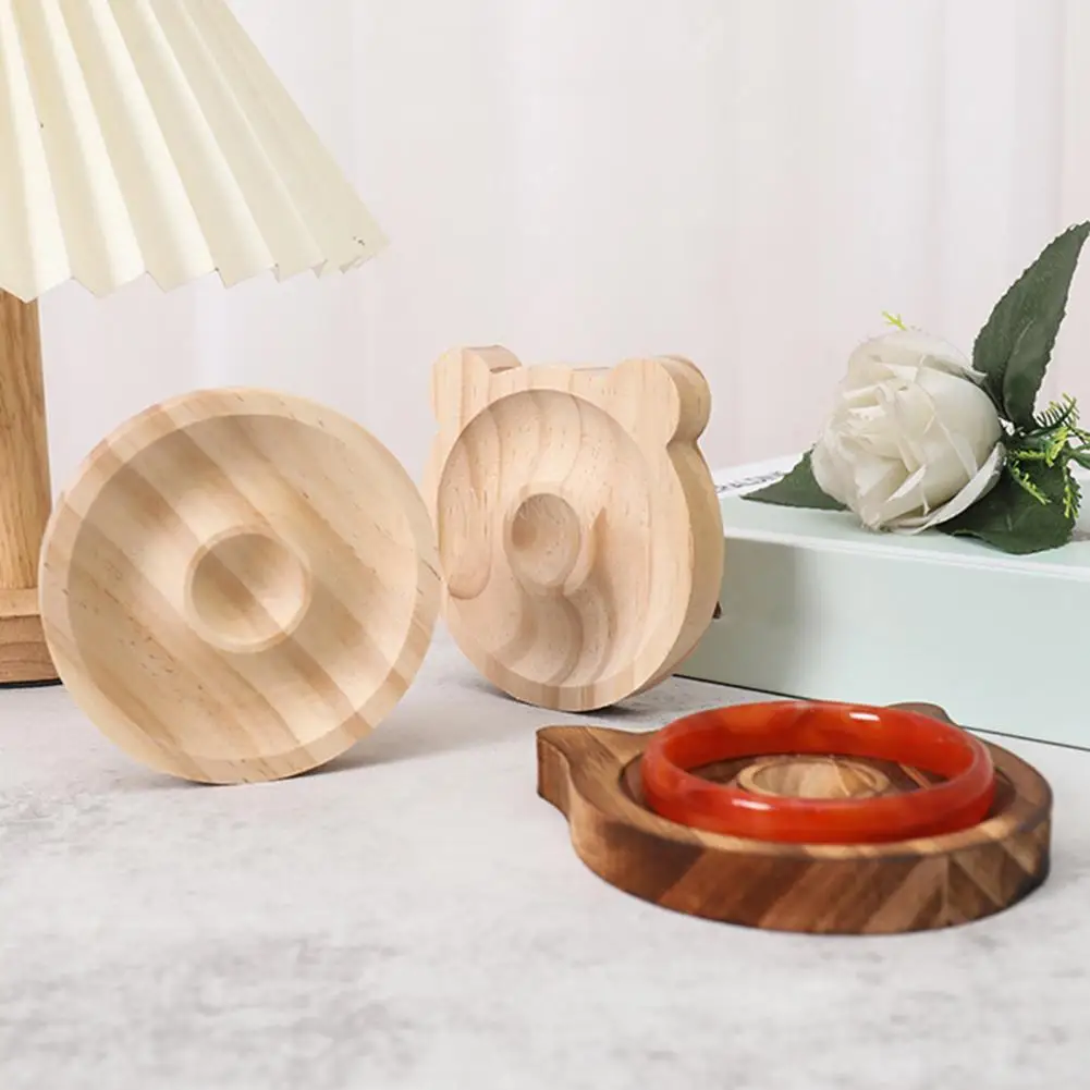 Wooden Jewelry Plate Rustic Solid Wood Bracelet Holder Stand Heavy Duty Beaded Bangle Organizer Display Plate Round Square