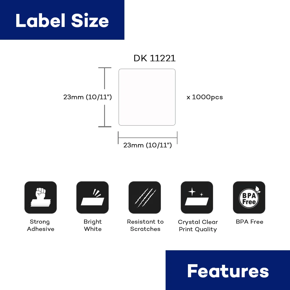 DK-11221 Thermal Label Compatible brother thermal printer QL-500 QL-570 DK 11221 23mm*23mm 11221 Die-Cut Standard Address Labels
