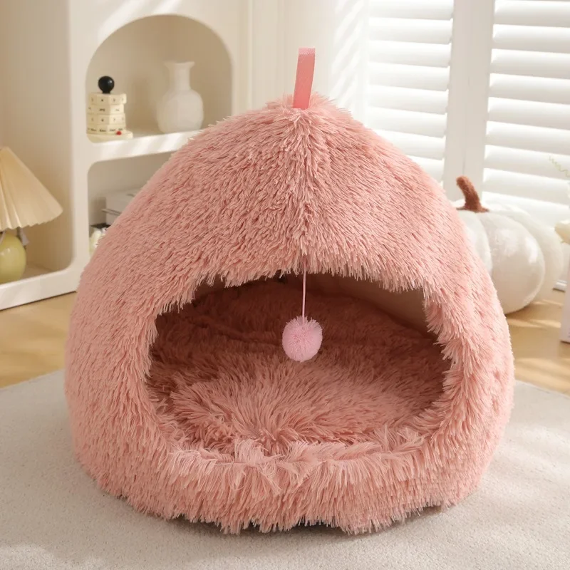 

Polyester Plush Pet Tent Bed with Soft Cushion Pillow Cozy Cat Ans Small Dog Cave,Indoor Contemporary Style Pet House Non-slip