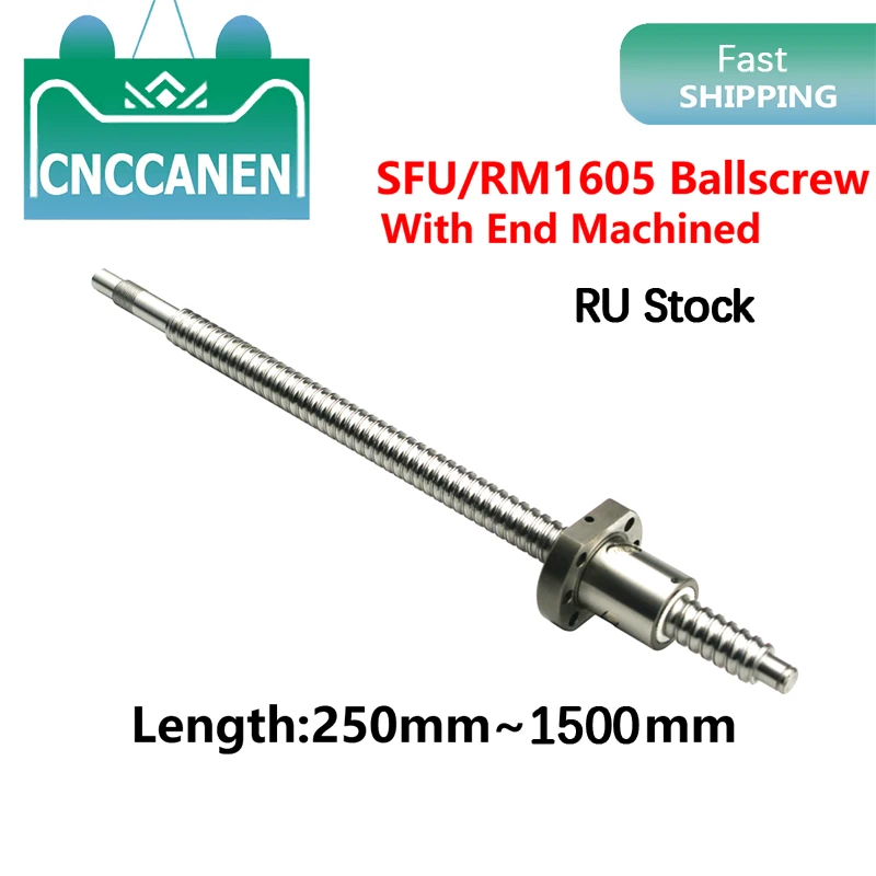 SFU1204/SFU1605 250 300 350 400 450 550 600 800 1500mm vidalı C7 1204 1605 flanş tek Ballnut BKBF10/12 son işlenmiş CNC