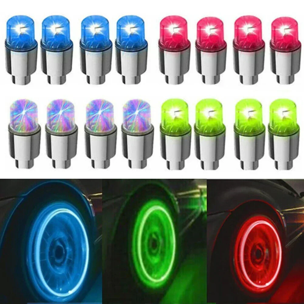 2/4 Peças Capas de Válvula de Pneu com Luz LED para Roda, Luzes Decorativas Noturnas Chamativas, Acessórios Automotivos
