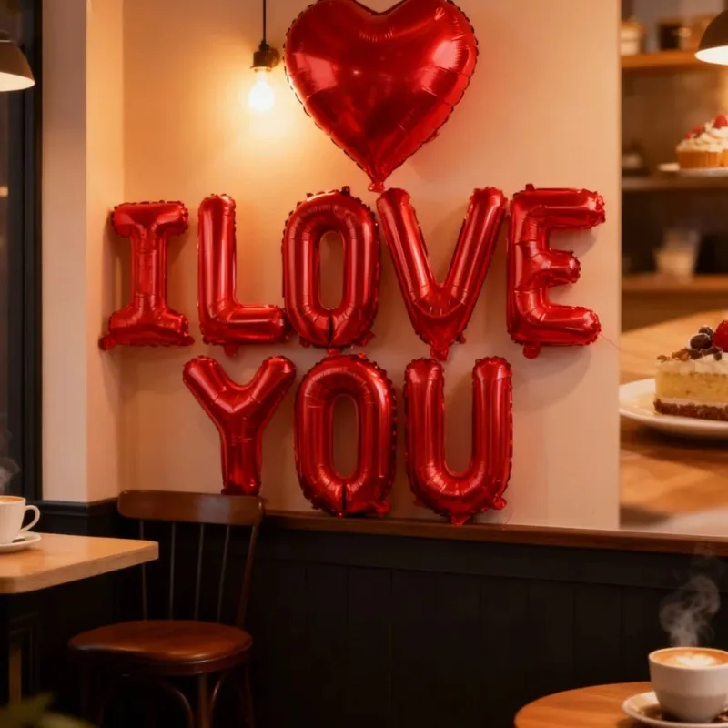 Valentinstag-Ballon-Set mit rotem Herz, aufblasbarer Aluminiumfolienballon mit rotem simulierter Seidenblütenblatt, Geburtstags- und Hochzeitsdekoration
