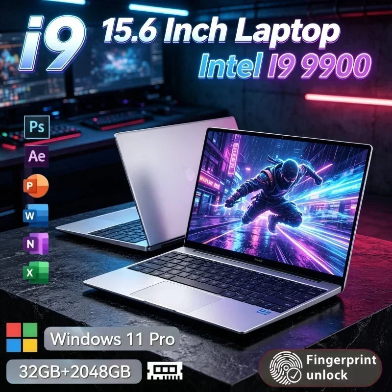 2026 15.6 Inch Modern Style Laptop Intel Core I9‑9900 32GB RAM 2TB SSD Windows 11 For Daily Business Entertainment Gaming