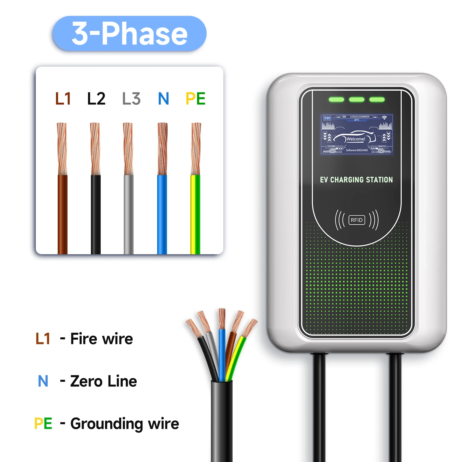 22KW 32A EV Charging Station 7KW 32A Electric Vehicle Charger Type2 IEC62196-2 EVSE Wallbox 11KW 16A Wallmount APP WIFI Control