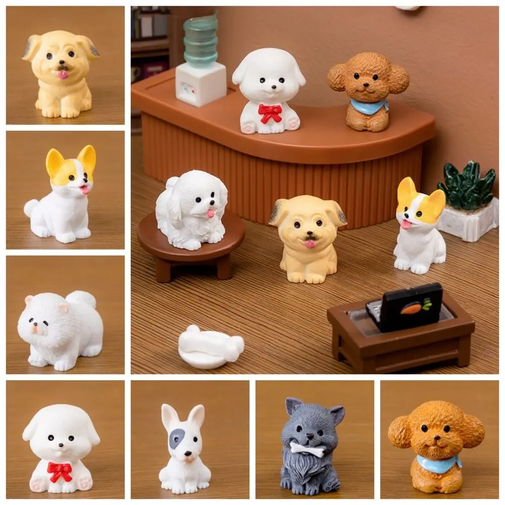 Resin Cute Dog Figurines Miniatures Realistic Cartoon Animal Figurines Handmade Funny Micro Landscape Ornaments Balcony