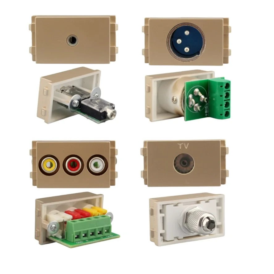 

panel chassis mount 128 type earphone 3.5mm XLR RCA audio TV F connector module extender coupler golden color wall plate socket