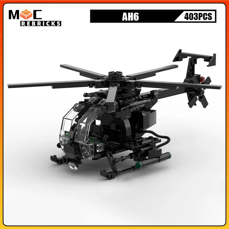 

High-tech Battle Weapon AH6 Little Bird Light Attack Fighter US Armed Helicopter MOC Building Block Model Kid's Bricks Toys Gift