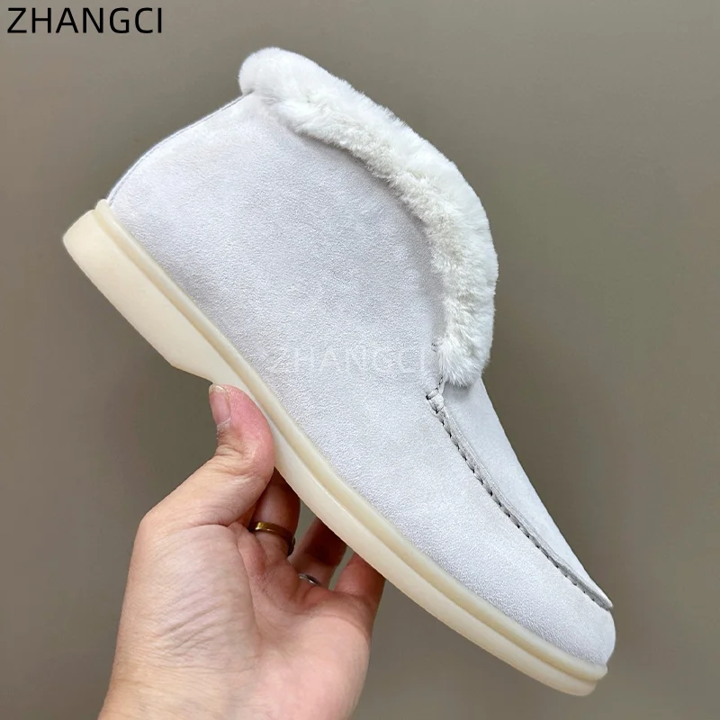 2024 high quality Luxury Designer Genuine Leather Winter Shoes Men\'s and Women\'s Warm Snow Boots Round Toe Flat Casual