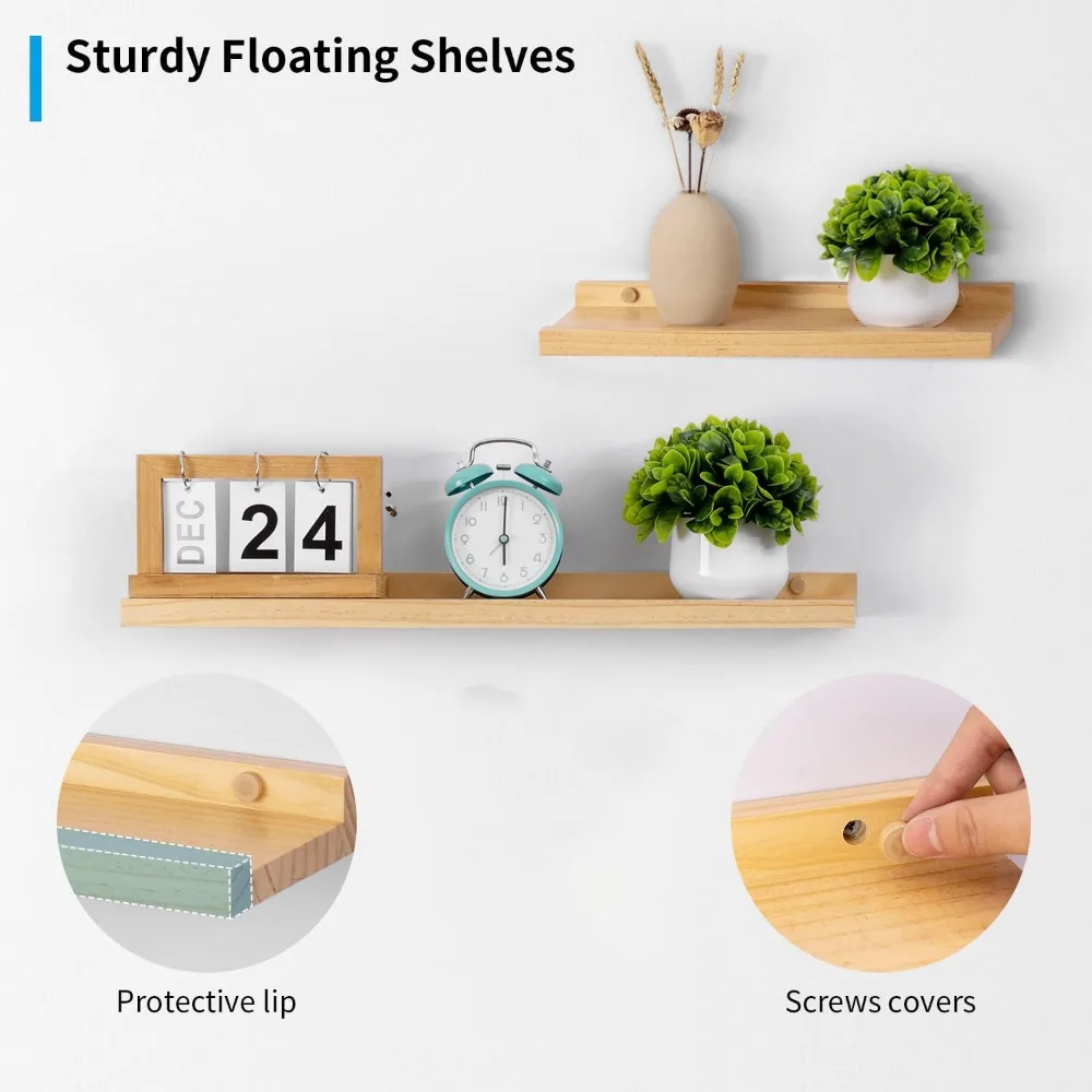 2 Bambus-Aufbewahrungsregale Wandmontiertes Design für Wohnzimmer Flur Küche Schlafzimmer