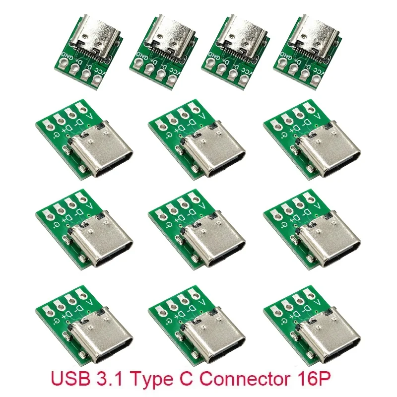 16 Pin Test PCB Board 1/5/10 Pcs Type C Connector For Cable Transfer Test Cable Repair Transfer Board For Cable Adapter Testing