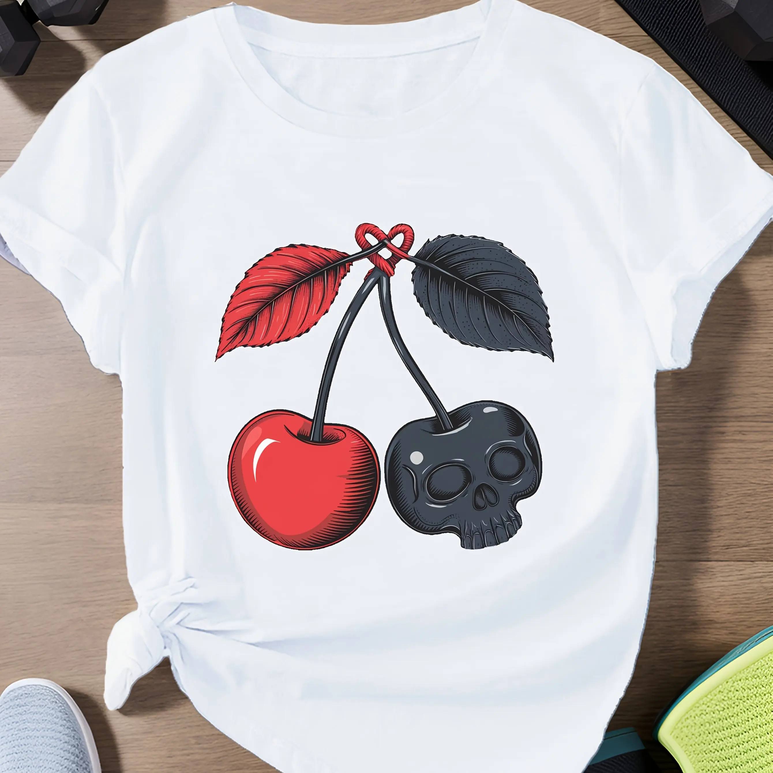 Teschio Ciliegia Stampa grafica Estate Autunno Inverno Cotone T-shirt da uomo e da donna Maniche corte Marchio di sport all'aria aperta di lusso