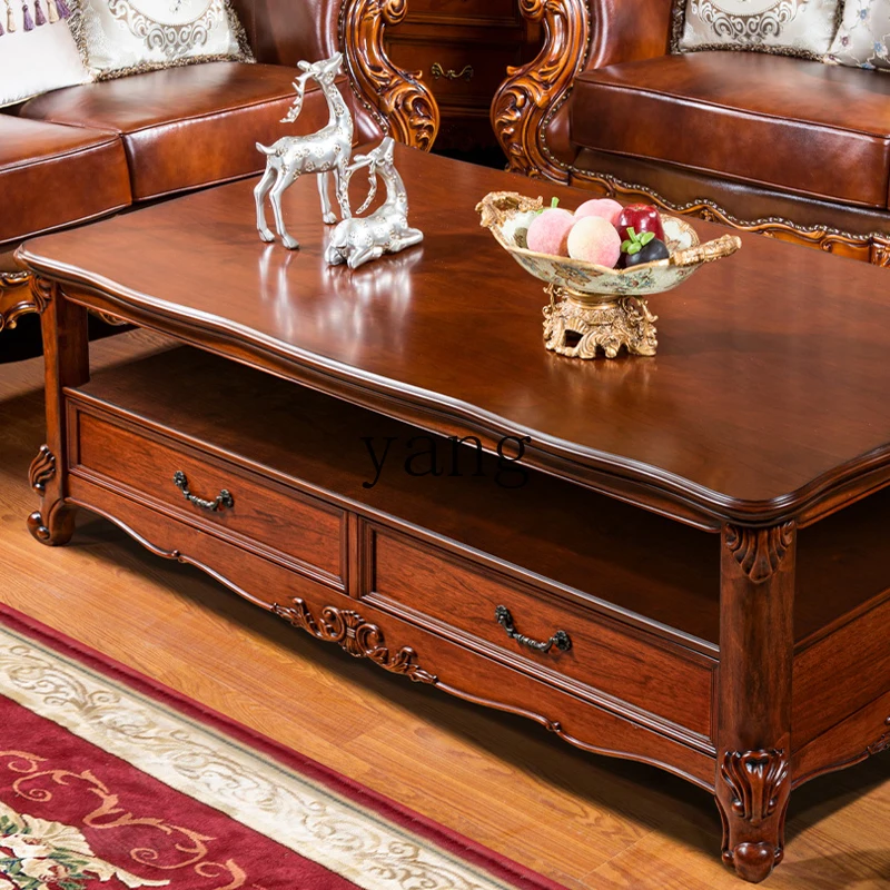 LTT American simple solid wood long coffee table living room home storage rectangular tea table