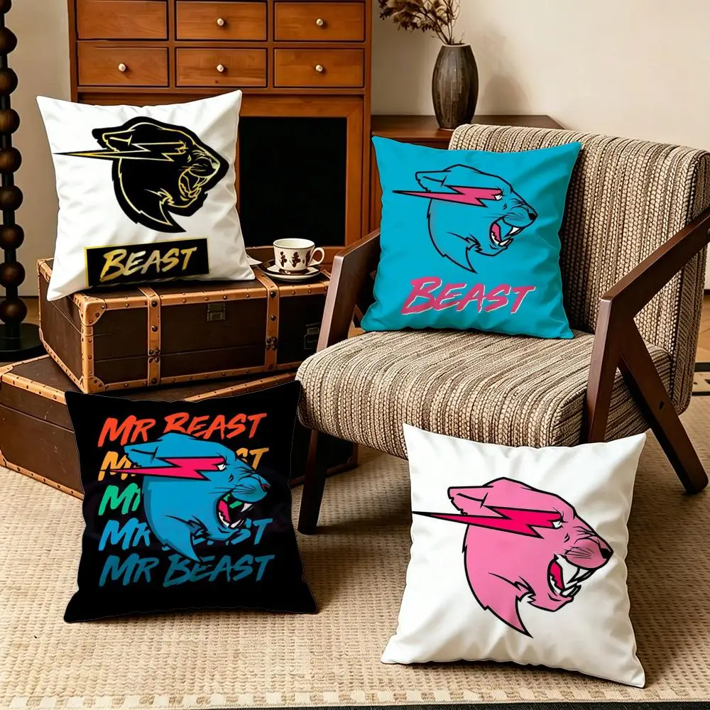 Celebrity-MrBeastS Cushion Cover Soft Velvet Cushion Cover Set 4Pcs 50x50 45x45 Zipper Pillowcase for Home Decor