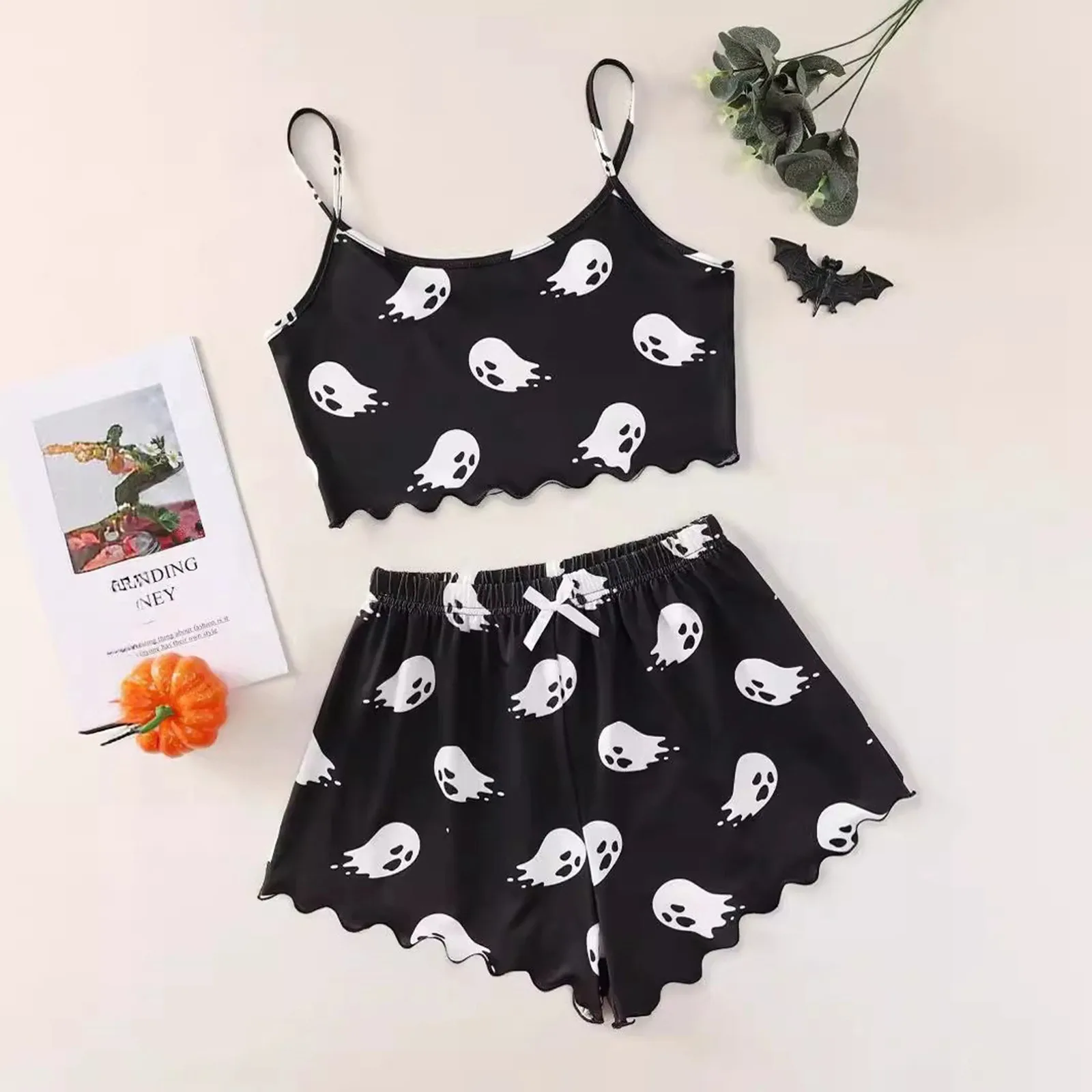 Women Pajamas Sleepwear Pajama Set Sports Camisole And Shorts Halloween Pumpkin Print Summer Soft Comfortable Casual