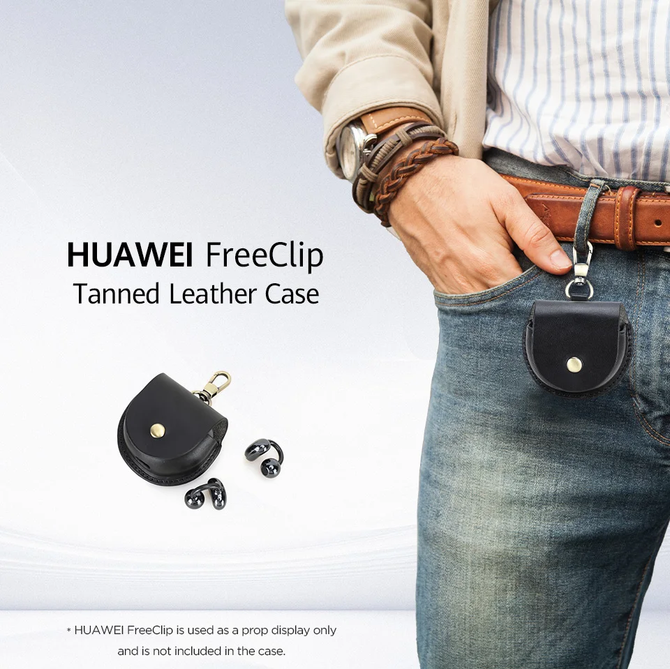 Schutzhülle aus echtem Leder für Huawei Freeclip-Kopfhörer staub dichte, stoß feste Abdeckung Ladebox hülle – Detail 1