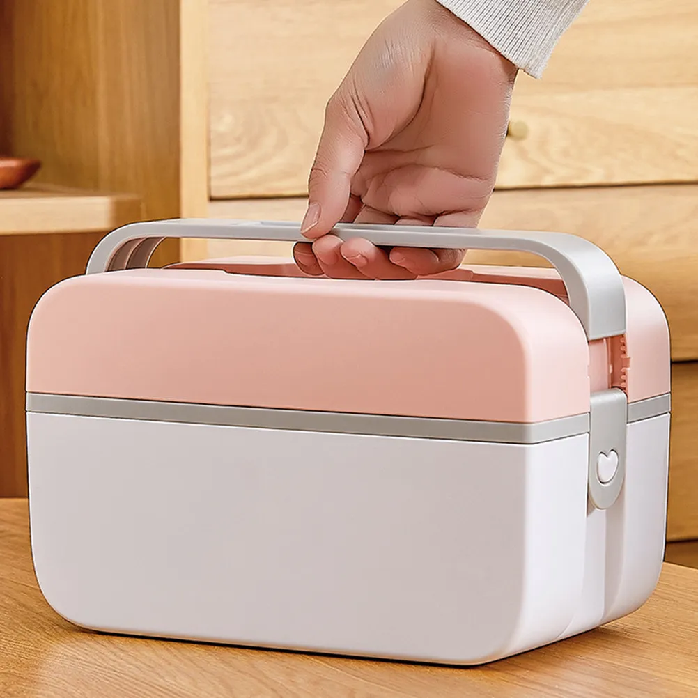 First Aid Kit Case Double Layer Plastic Medicine Storage Box Portable Pink Organizer