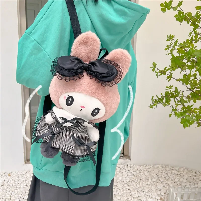 Sanrio Kuromi Melody Plush Doll Backpack New Cute Skirt Kuromi Doll Bag Cartoon Cartoon Soft Bag Large Capacity Bag Girl Gift