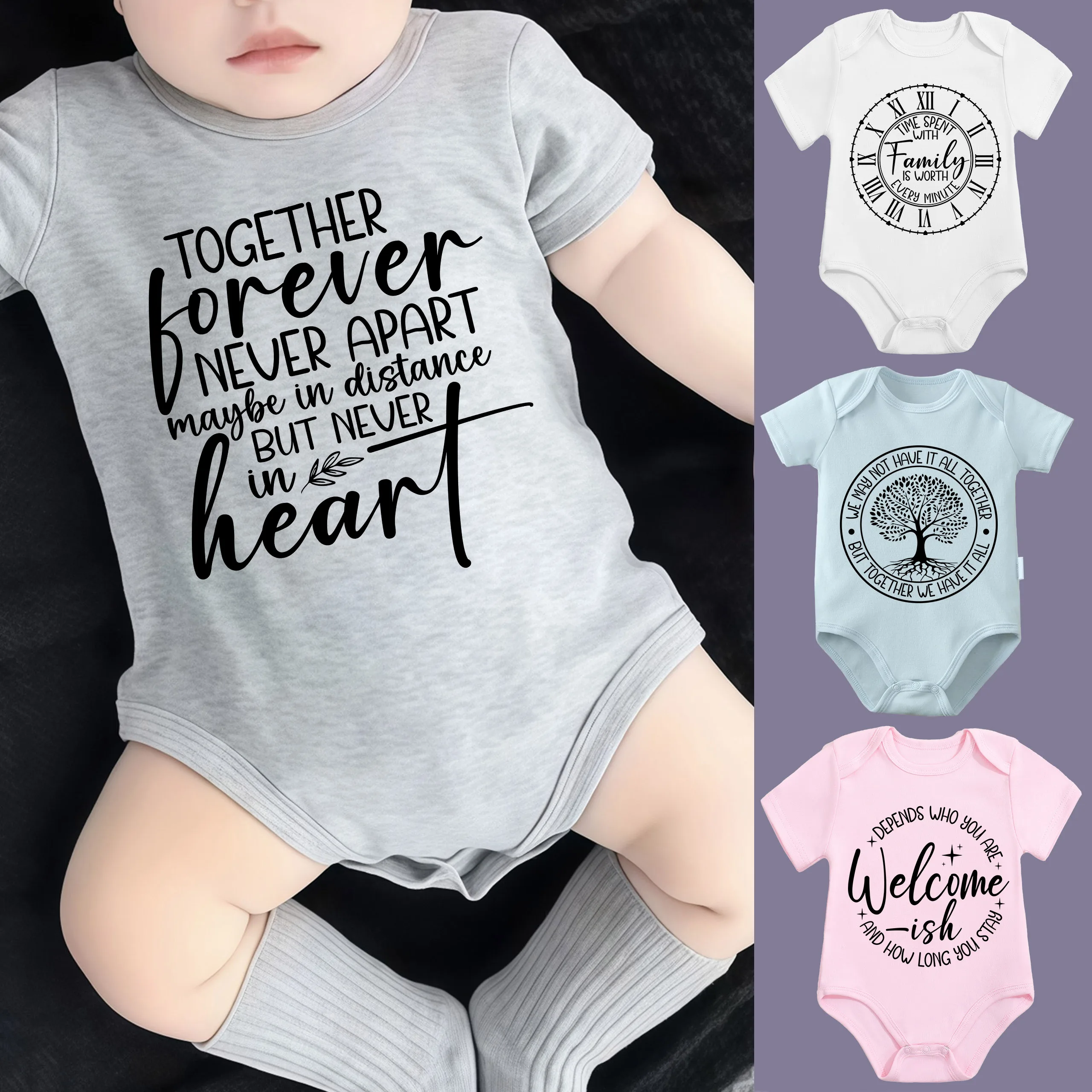 

100% Cotton Onesie Time Spent With Family Is Worth Print Bodysuit Comfortable Cloth for Baby Jumpsuit for 0 To 12 Months Newborn