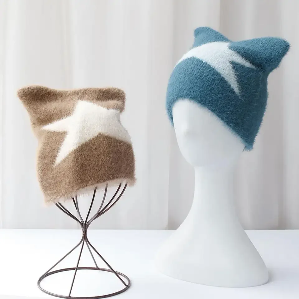 2025 Earwarmer Set Premium Knitted Headwear with Pom Option Astral Knit Cat-Ear  Thermal Lined Winter Hat