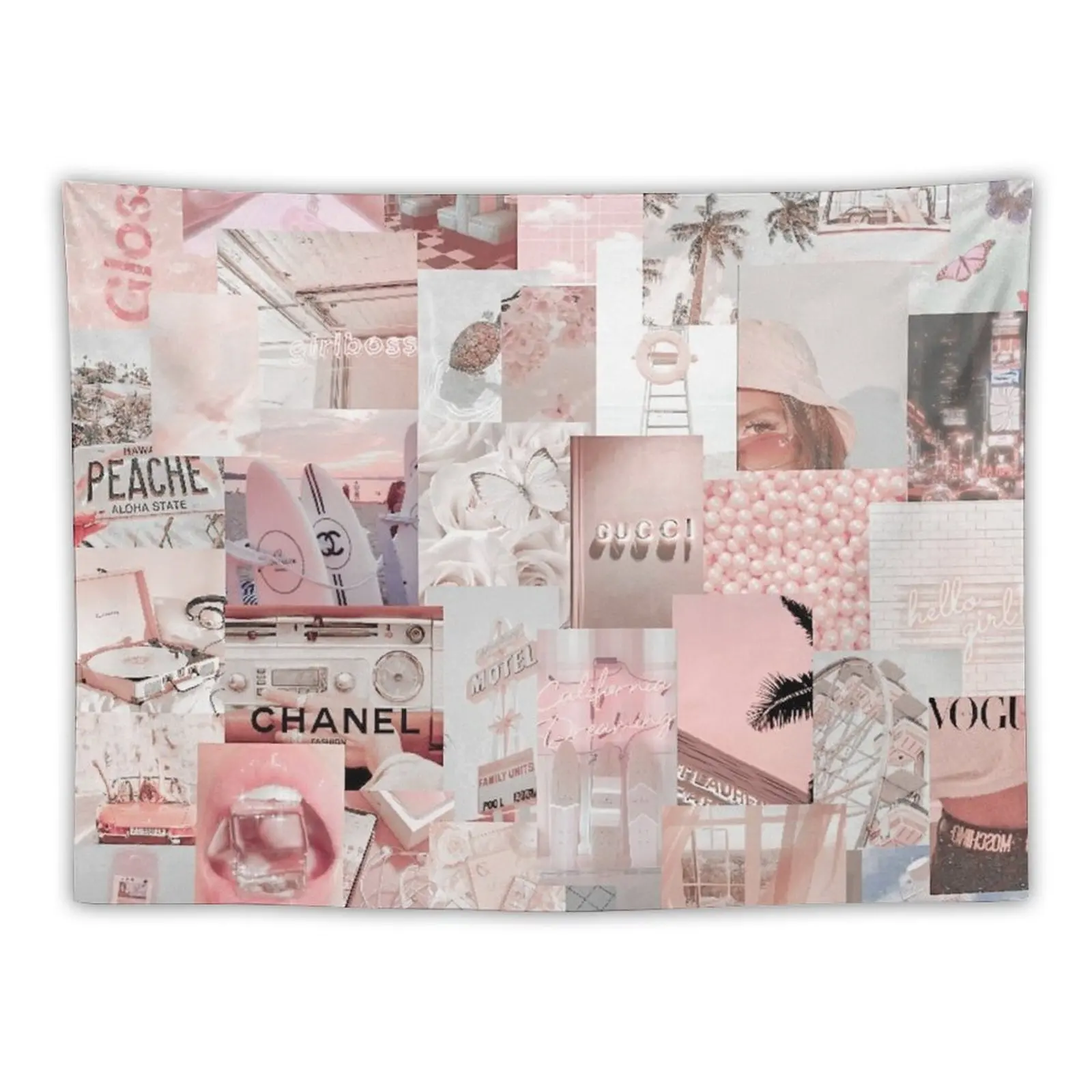 

pink aesthetic photo collage Tapestry Custom Tapestry Aesthetic Tapestry Tapestries Room Decor Korean Style