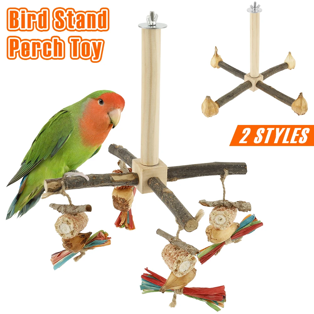 Soporte para pájaros, perca de juguete, loro de madera, juguetes para masticar 360 °   Accesorios para jaulas de pájaros colgantes con percha de pie para ejercicio de loros giratorios cruzados