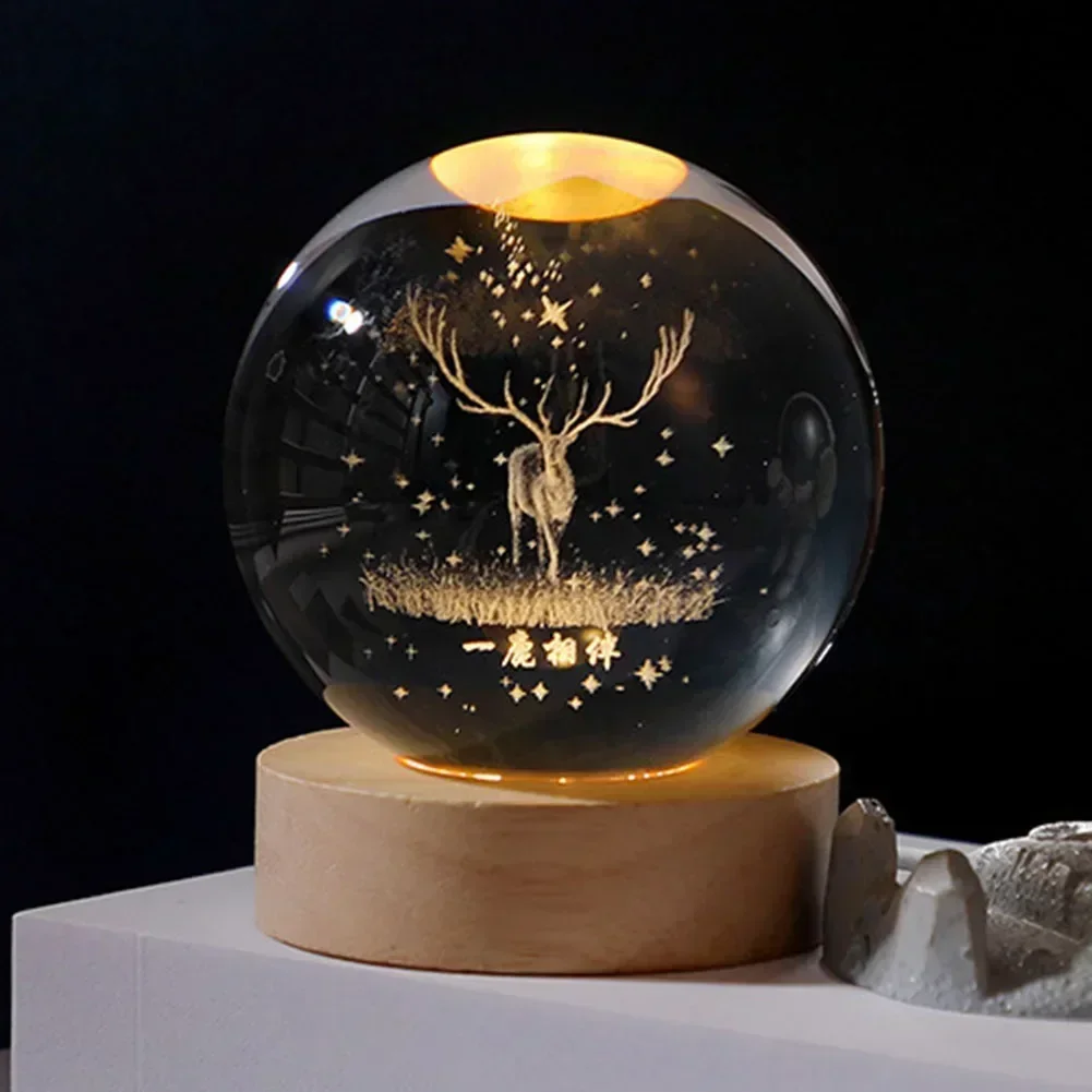 Crystal Ball Night Lights USB LED Night Light 3D Moon Table Lamp Glowing Planet GalaxyAstronaut Tabletop Decorations Gifts