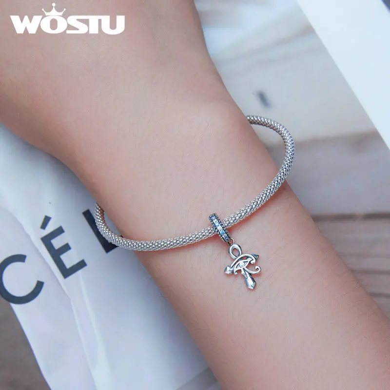 WOSTU 925 Sterling Silver Retro Jesus&Cross Bead Dangle Zircons Pendants Fit Original Bracelet Charms Gift DIY Jewelry Making