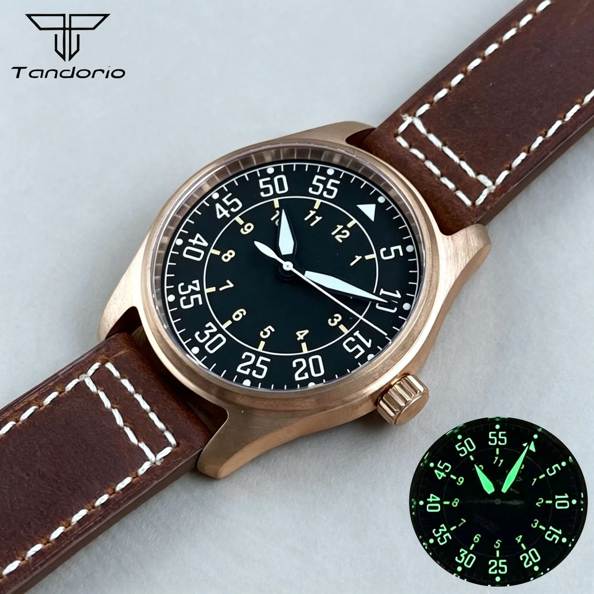 20ATM Diver Tandorio 39mm Pilot Solid Cusn8 Bronze Sapphire Glass Miyota 8215 Automatic Mechanical Wristwatch For Men Lume
