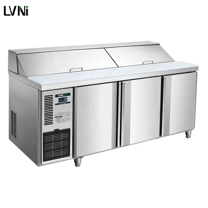 Commercial Stainless Steel Salad Prep Fridge Workbench Display Counter With Air Cooling Mode 3-Door Digital Control