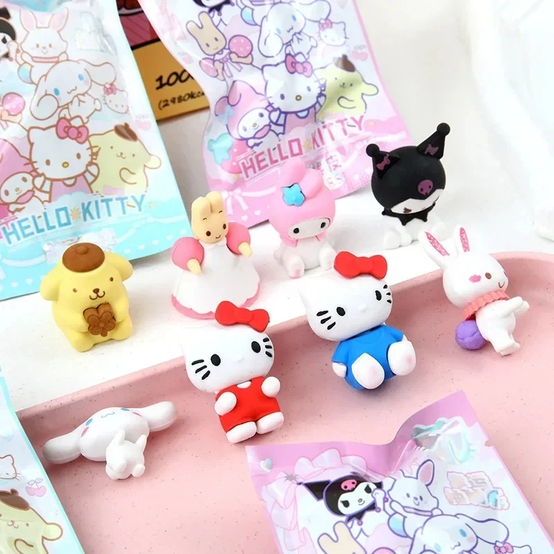 Sanrio Hello Kitty Eraser 32pcs Rubber Kawaii Students Stationery Cartoon Kuromi 3D Eraser Clean Tools School Children Gifts