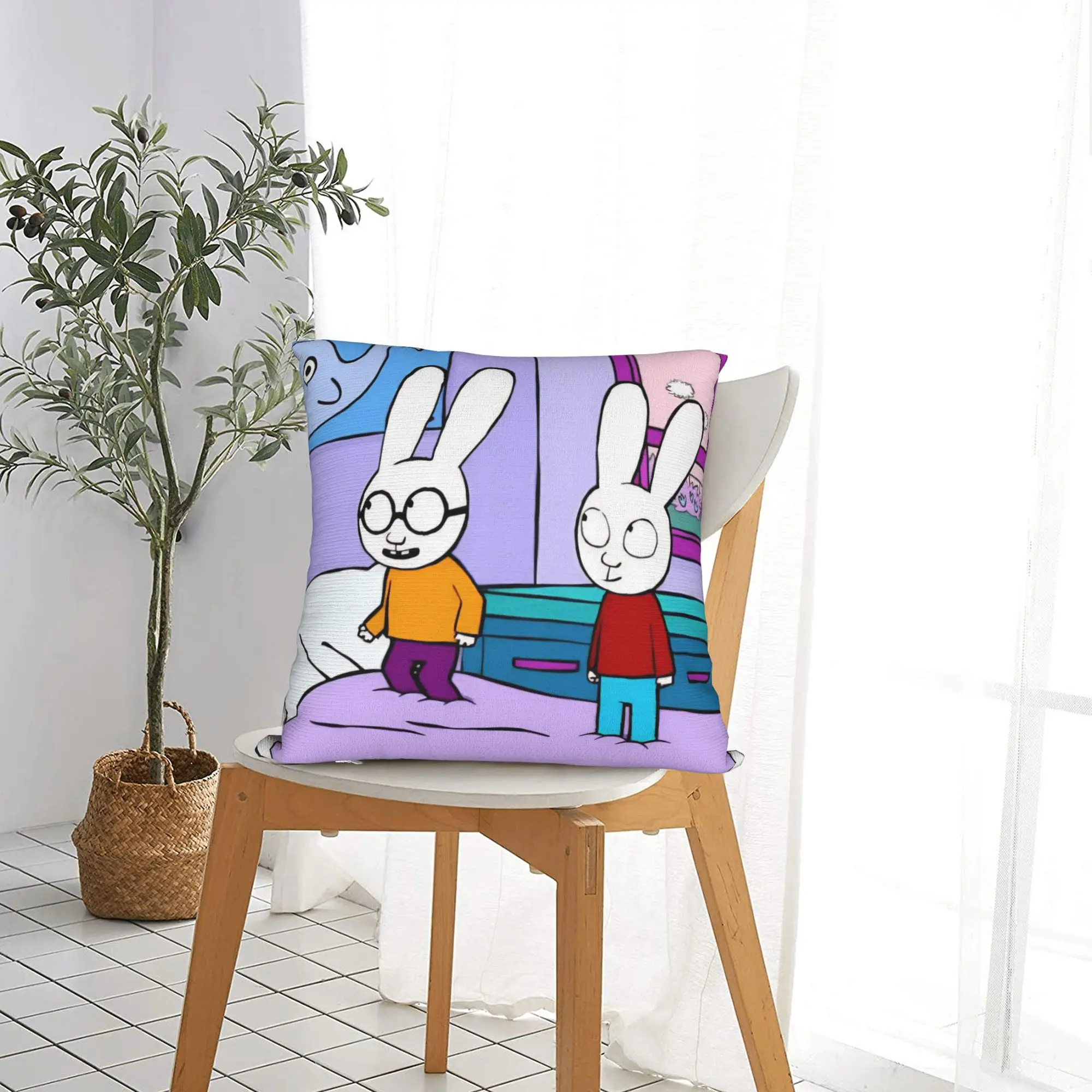 Bunny Cartoon Simons Super Rabbit Square Pillowcases Polyester Bed Car  Cushion Cover Cool Home Decoration Pillowcase 40*40