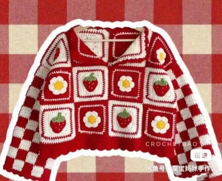 TIYIHAILEY Hand Made Coat Women Knitting Crochet Autumn Outerwear Full Sleeve Pullover Hand Made Loose Coat Sweaters Strawberry