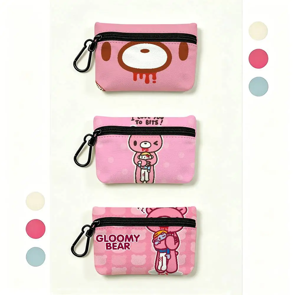 G-Gloomy B-Bears Character Portable Mini Oxford Cloth Coin Purse With Carabiner Hook Zipper Key Card Earphone Storage Wallet