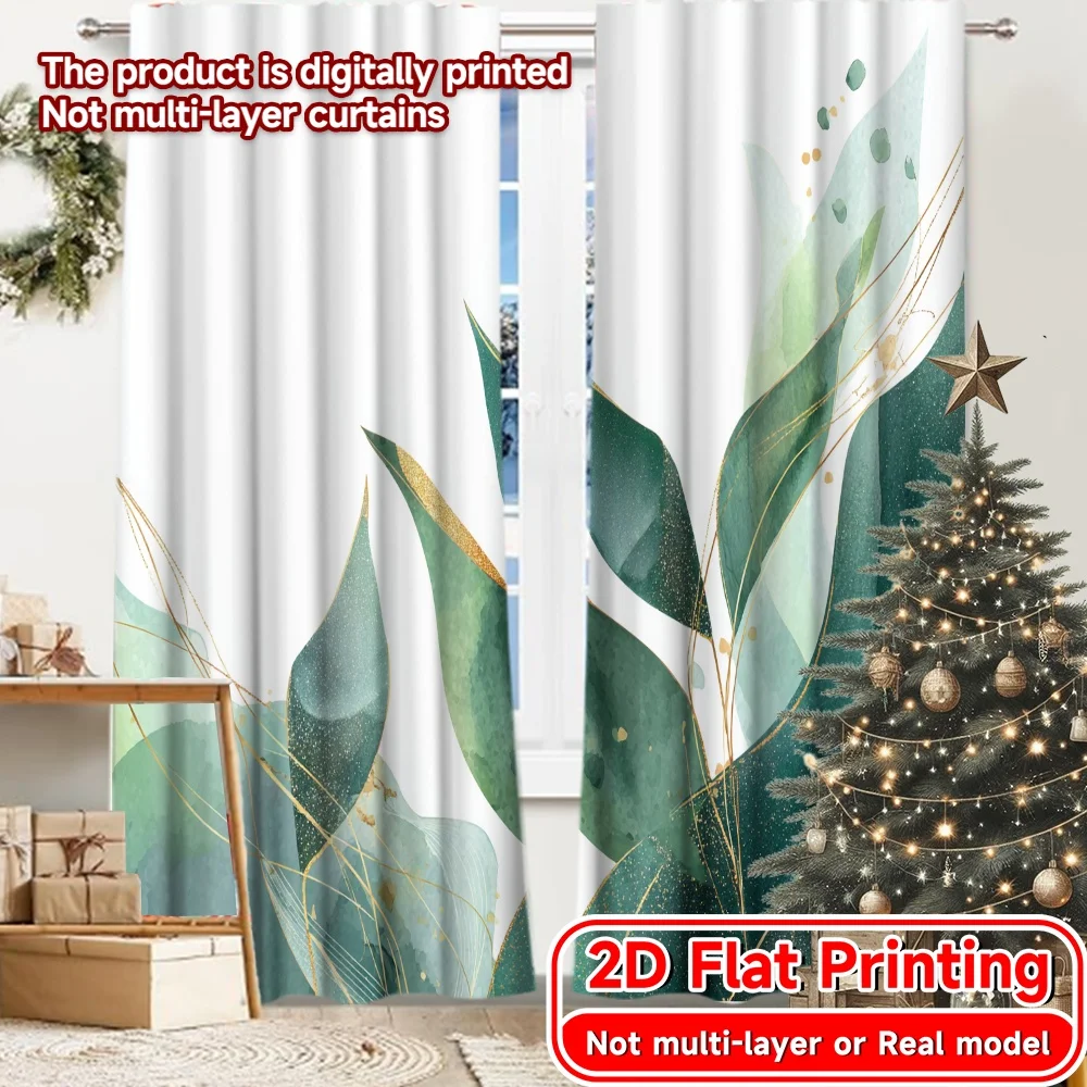 2D Flat Printing,2pcs Leafy Geometrics Popular Curtains&Window Treatment Prints Light Filtering Curtains Gifts for Living Room,