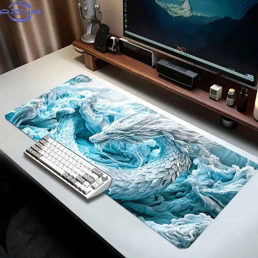 Oriental Ice Dragon Desk Mat Chinese Myth Gaming Mouse Pad Non Slip Rubber Extended Keyboard Laptop Office Workstation Pad