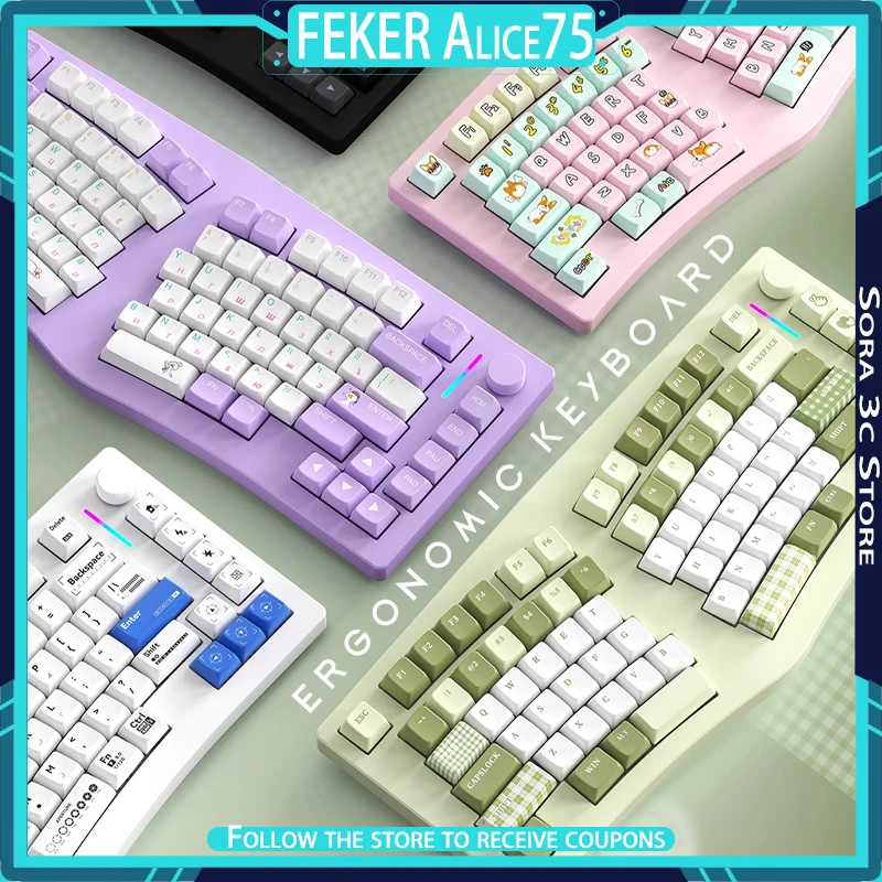 FEKER Alice75 Wireless Mechanical Keyboard Aluminum Alloy Bluetooth Tri Mode Ergonomic 3 ° Slope Custom Gaming Office Keyboard