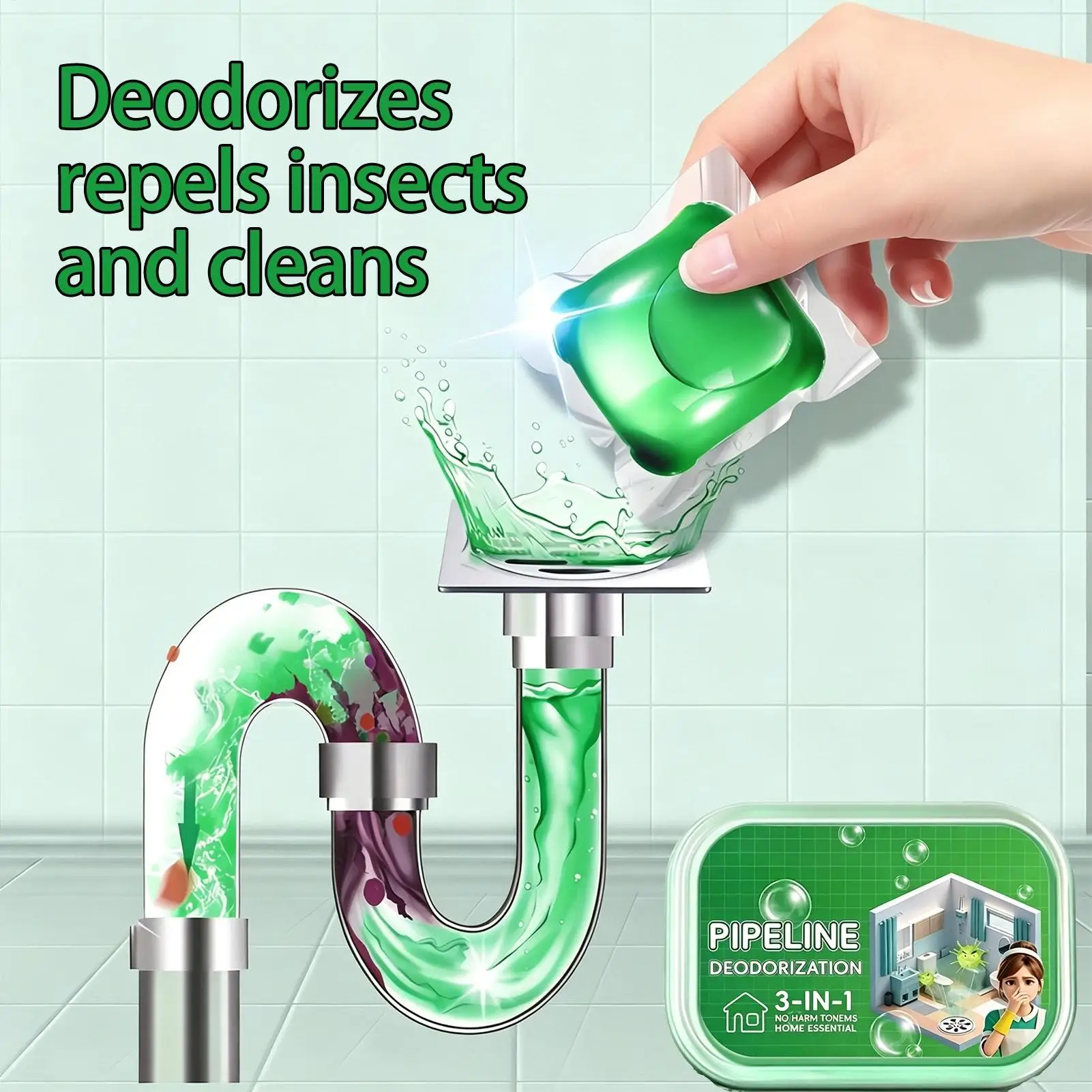 30 Count Sink Drain Smell Eliminator, Multipurpose Water-Soluble Scented Refresher Pods for Kitchen Drain & Gnat Control