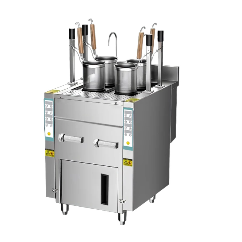 Commercial 4 Heads Automatic Lift-up Electric Beef Noodle Soup Noodle Boiler Machine Pasta Cooker with Cabinet