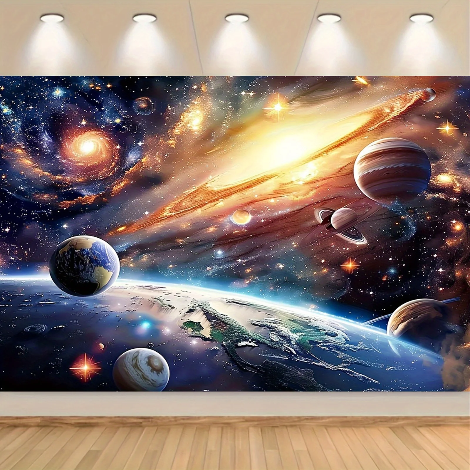 Sci Fi Galaxy Planets Earth Space Universe Stars 2D Flat Tapestry Backdrop For Bedroom Decor Astronomy Wall Hanging Art
