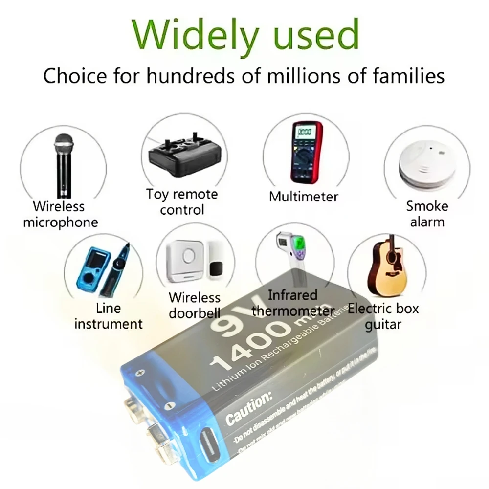 2pcs/lot 6F22 9V Battery Lithium Universal for Multimeter Smoke Detector Flashlight Battery USB Rechargeable with Charging Cable