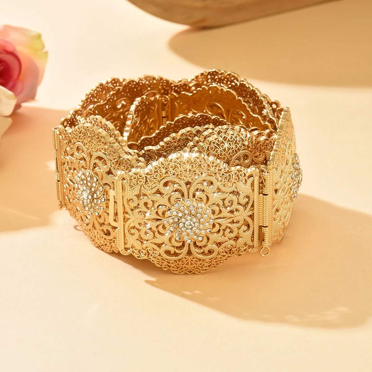 الأوروبية الجزائرية المرأة الفاخرة الذهب اللون حزام الزفاف الجوف جولة المعادن الخصر سلسلة المغربي نمط فستان الزفاف الجسم سلسلة #5