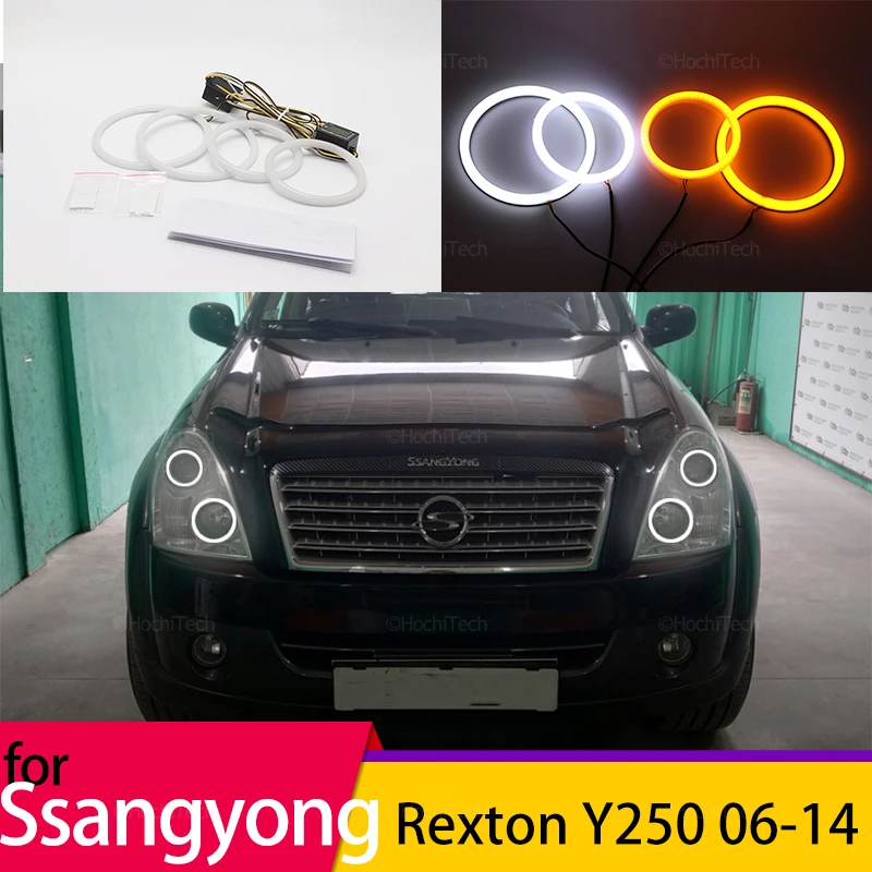 White Yellow  Ring Angel Eyes Turn Signal Switchback Cotton LED Tuning Headlight Rings for Ssangyong Rexton Y250 2006-2014