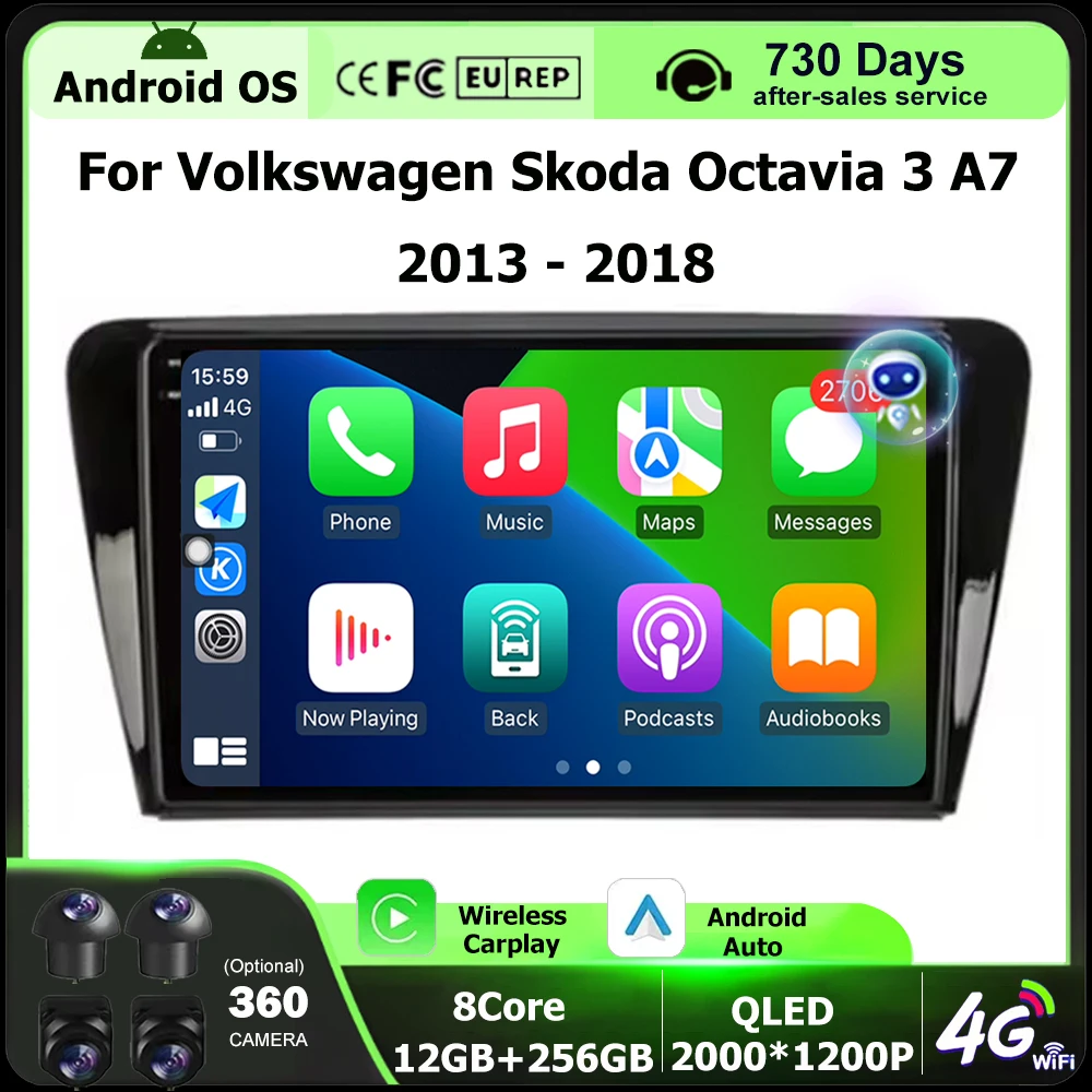 10'' For Volkswagen Skoda Octavia 3 A7 2013 - 2018 Android 16 Car Radio Multimedia Video GPS Navigation Wireless Carplay BT DSP