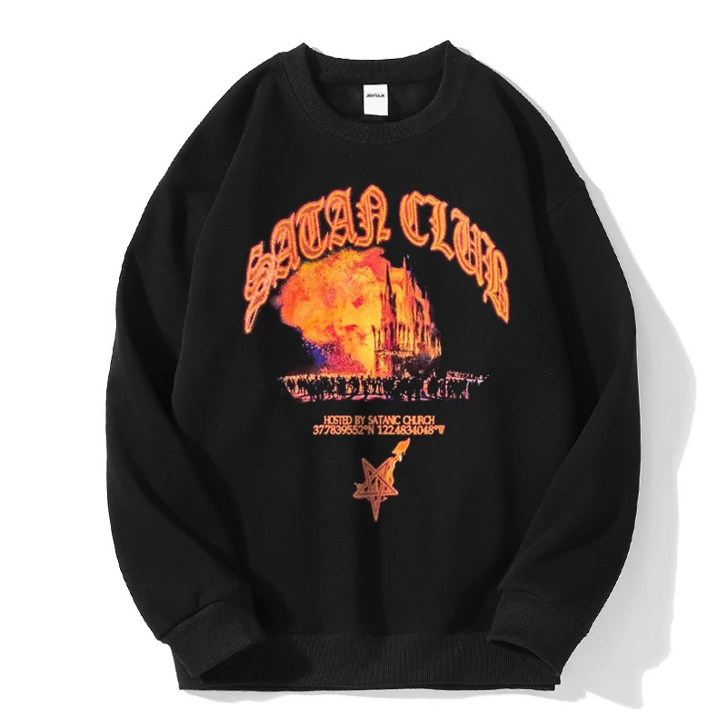 Hip Hop Mannen Hoodie Streetwear Oversized Trui Satan Club Shadow Grafische Y2k Capuchon Harajuku Goth Esthetische Kleding