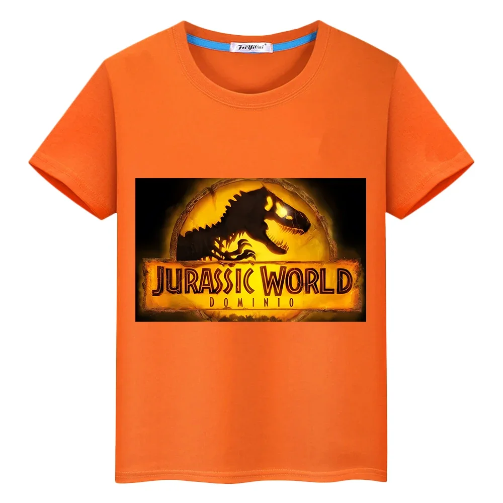 Jurassic World Dominio kids Summer 100%Cotton T-shirt  y2k one piece Dinosaur Anime Tees Short Print Tops boy girls clothes