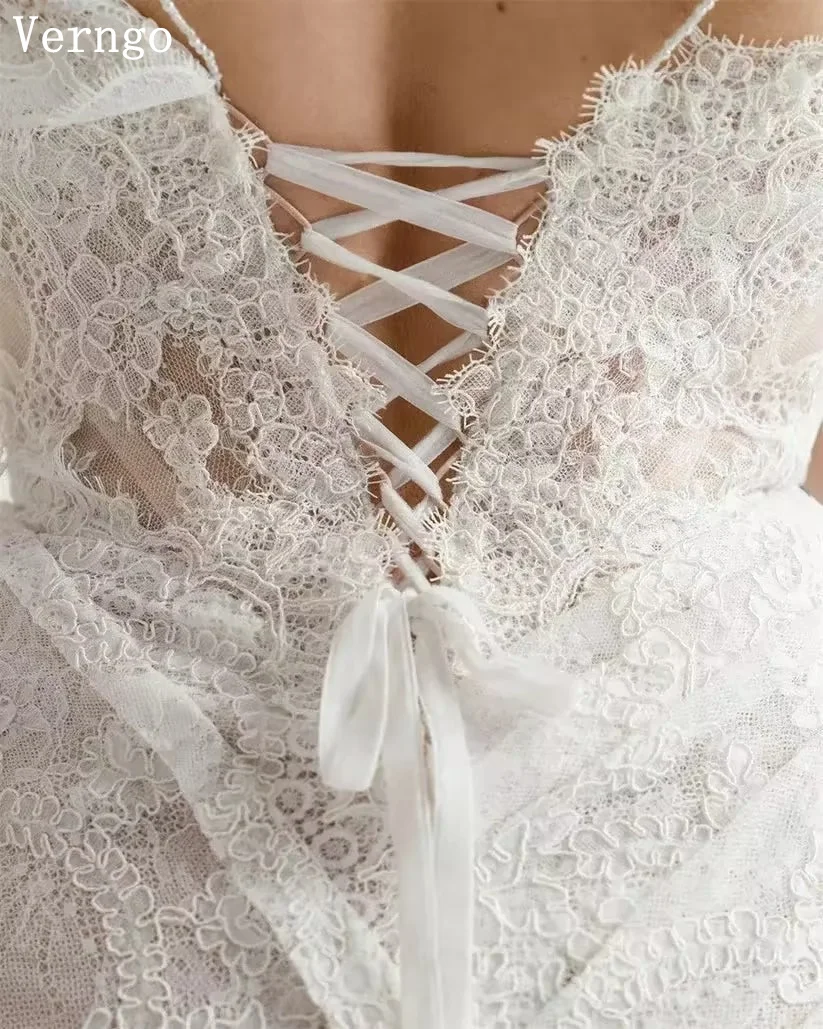 Verngo lvory Lace Luxury Mini Weddng Dress Off The Shouder A Line Lace Up After Party Dress Elegant Modern Bride Gown Customized