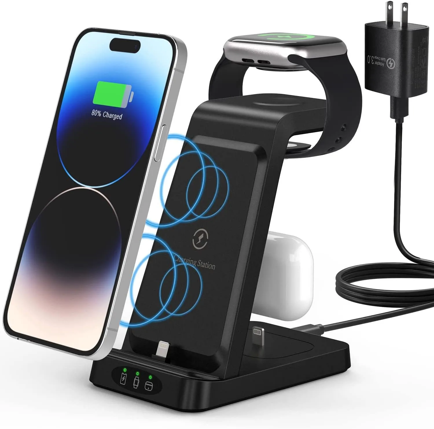 Soporte de carga inteligente tres en uno para teléfono móvil, auriculares, reloj, base de carga, adecuado para productos de la serie Apple