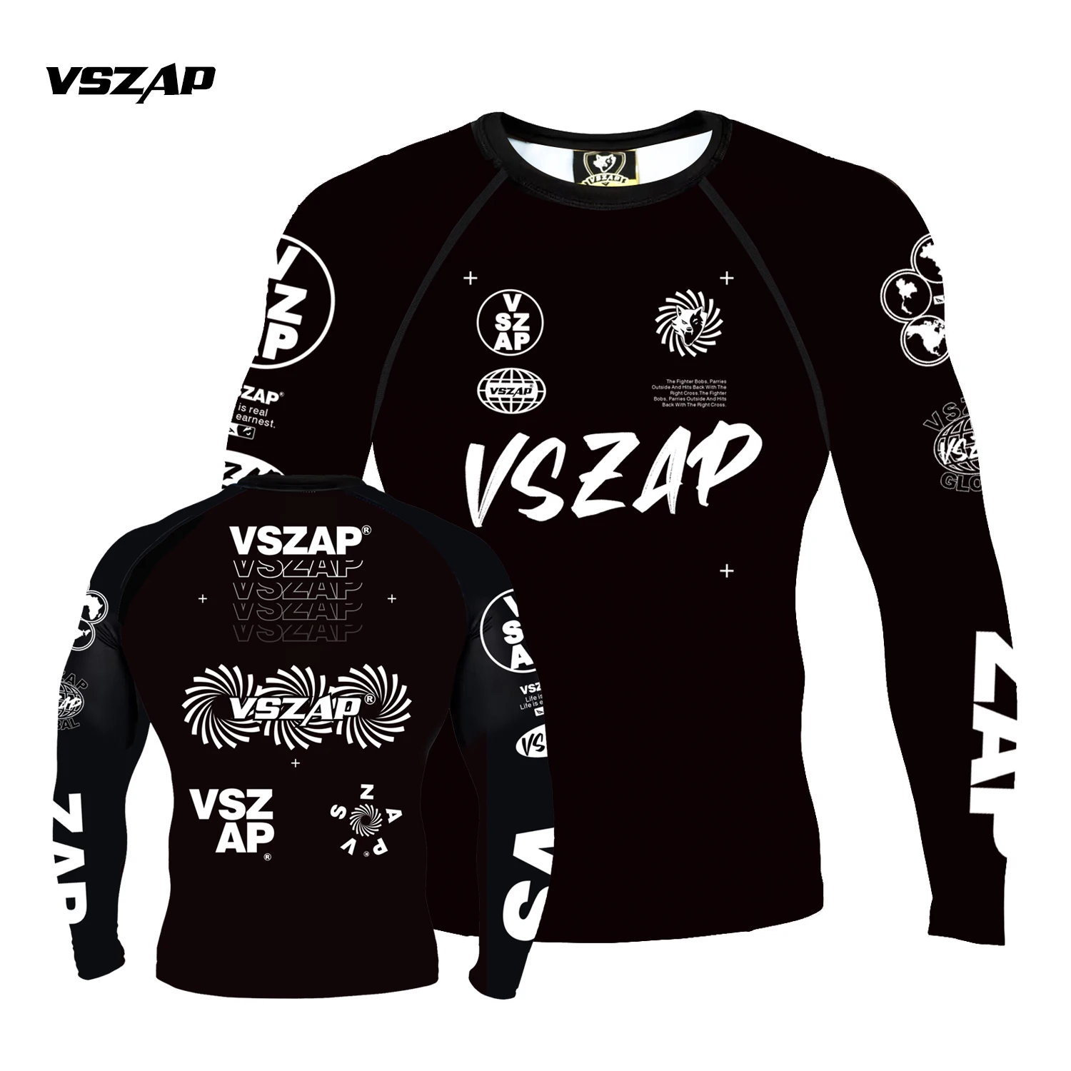 VSZAP Brazilian Jiu-Jitsu Sanda Boxing T-shirt MMA Black Rashguard Men's Workout Shirts Hip Hop Tight Fitting Anti Wear Clothing