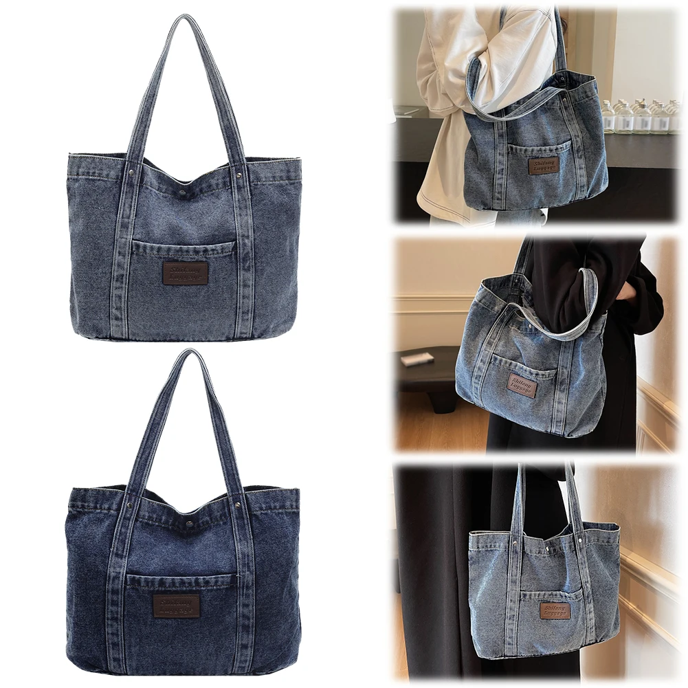 

Women Denim Shoulder Bag Casual Underarm Bag Large Capacity Fashion Shoulder Purse Stylish Shopping Bag Trendy Commuting Bag